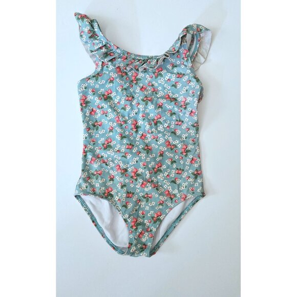 Mini Boden 6-7 Girls Strawberry Printed Ruffle Bathing Suit Swimsuit - Picture 1 of 4